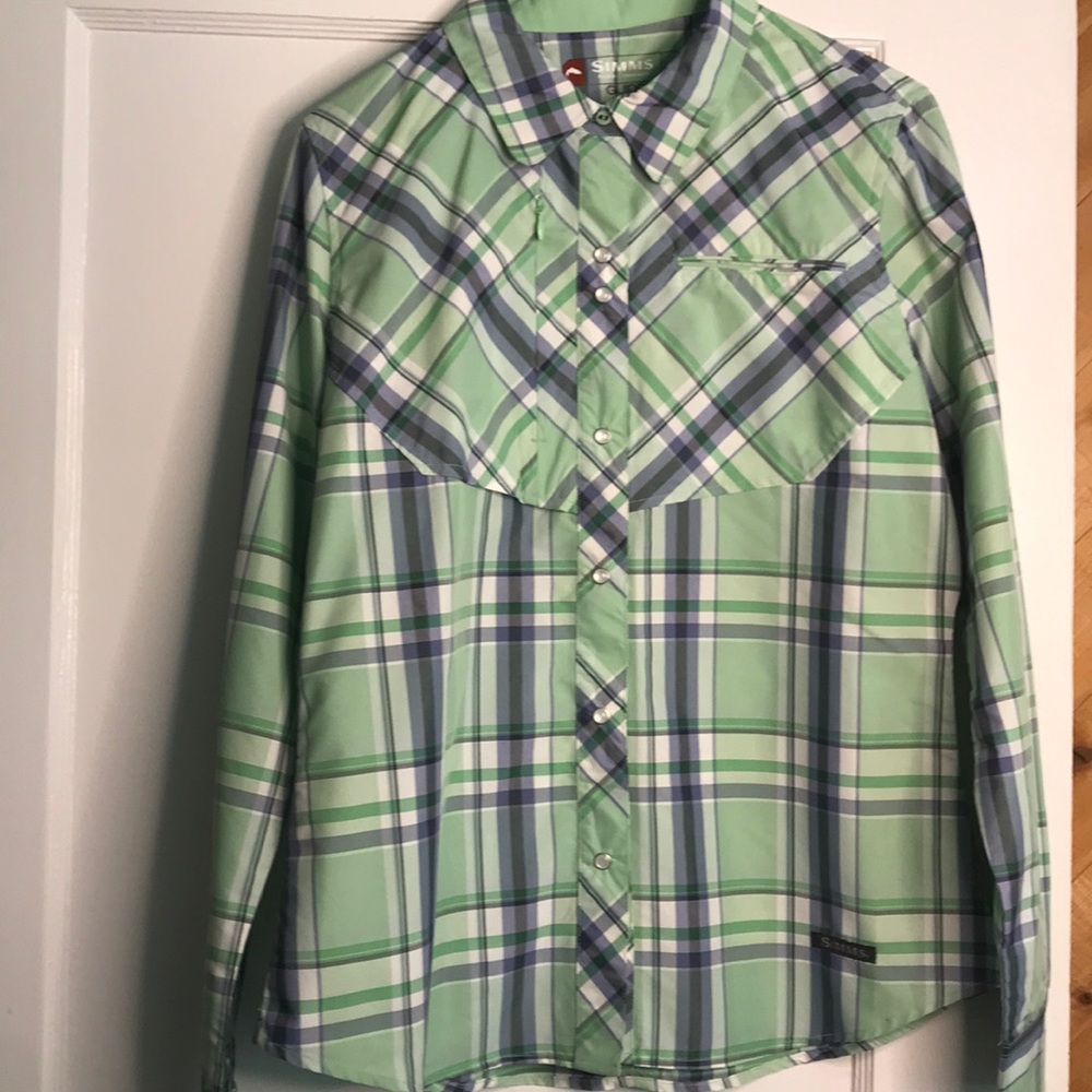 Simms Women’s Big Sky LS shirt in Celery Plaid
